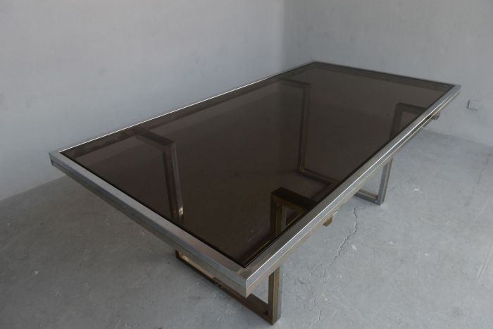 Table vintage 1970 métal chromé et verre