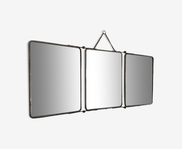 Miroir vintage 1950 triptyque biseauté barbier pourpre - 25 x 58 cm