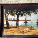 Marine painting, fixed on glass, signed P. Alix, art deco, old