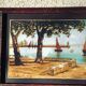 Marine painting, fixed on glass, signed P. Alix, art deco, old