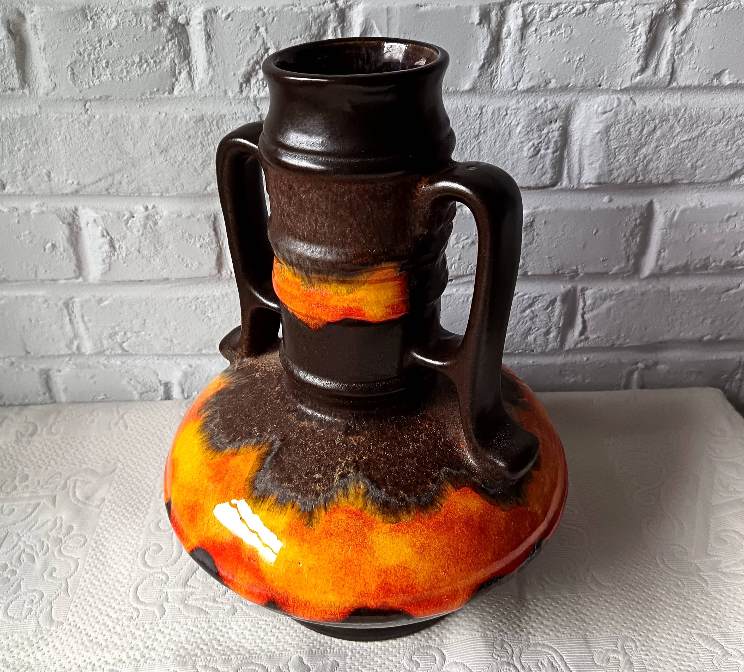 Large baluster ceramic vase, West Germany, Fat Lava 1970 vintage