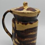 Pichet couvert en terre vernissée vaisselle ancienne française tigrée