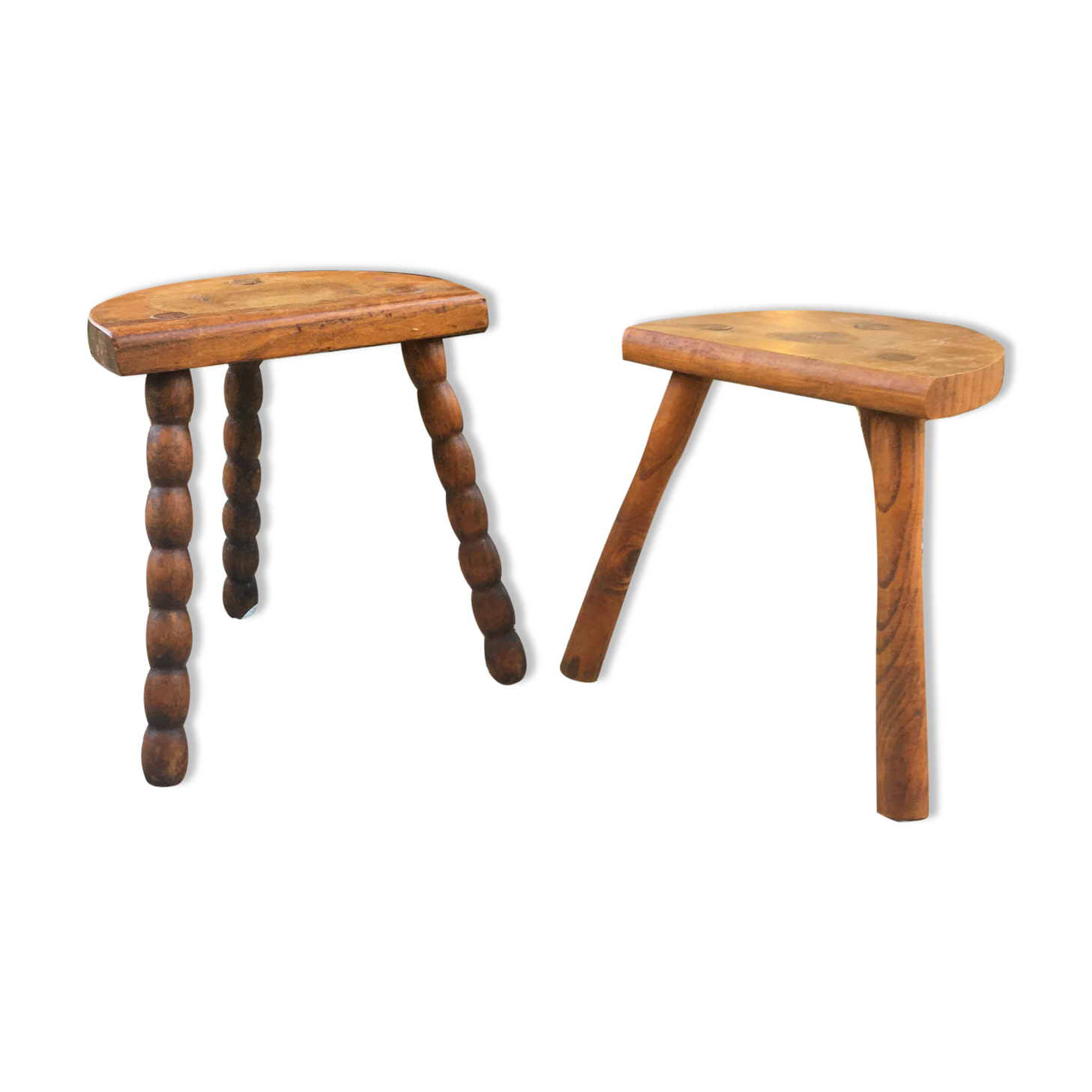 2 vintage tripod stools