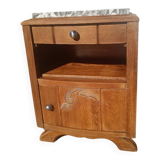 Antique bedside table in solid oak with a marble top.