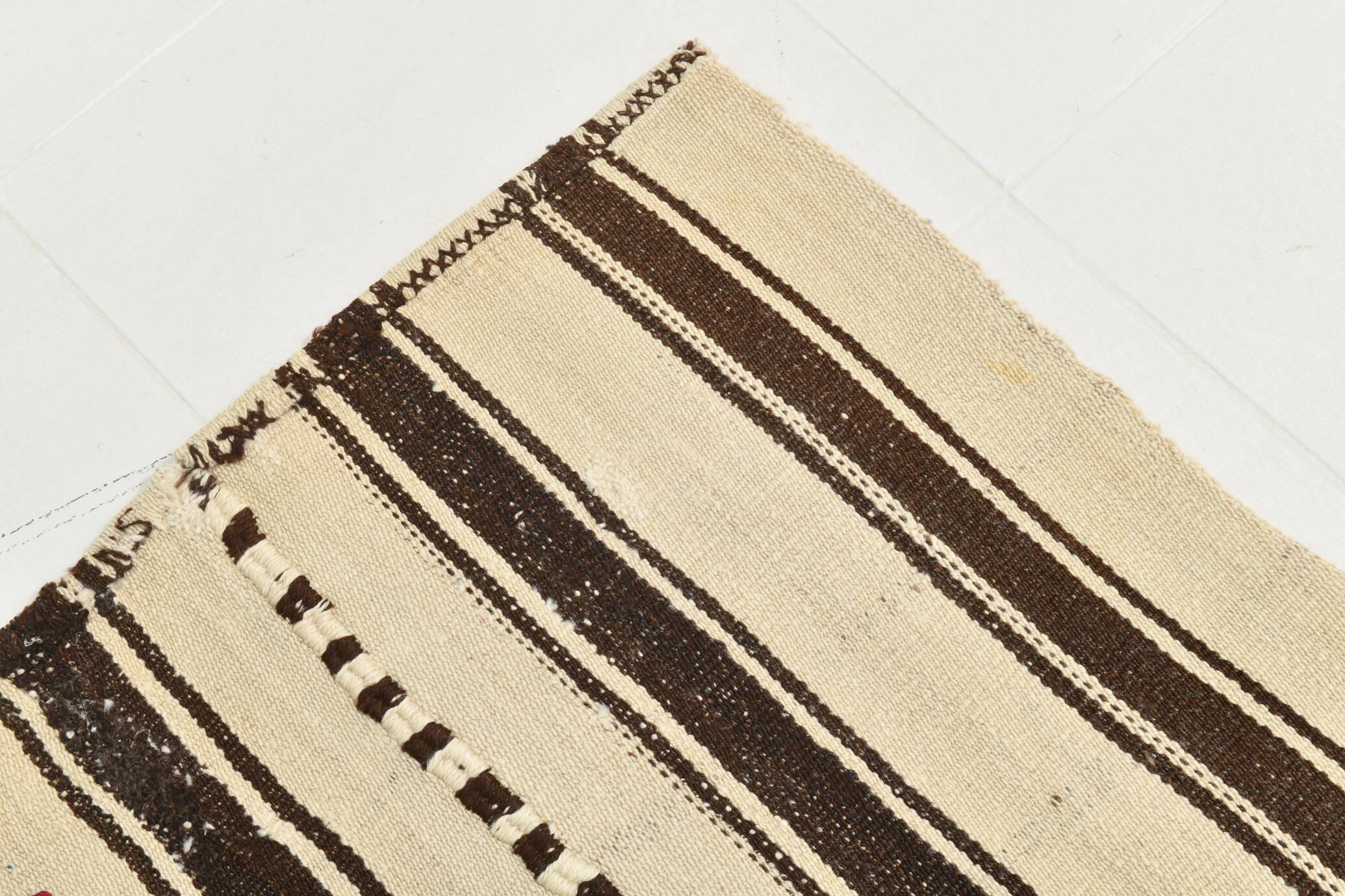 5x7 Cream & Brown Kilim Rug, 157x225Cm