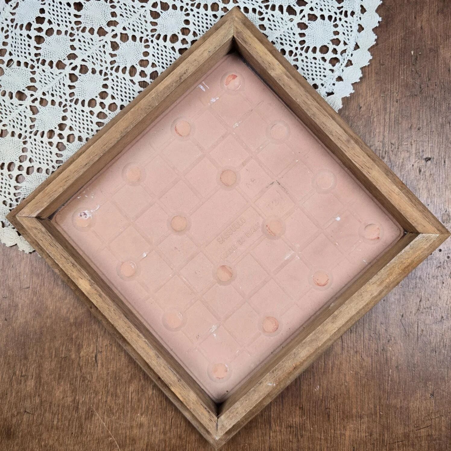 Vintage trivet made in Italy – 1970s ceramic & wood