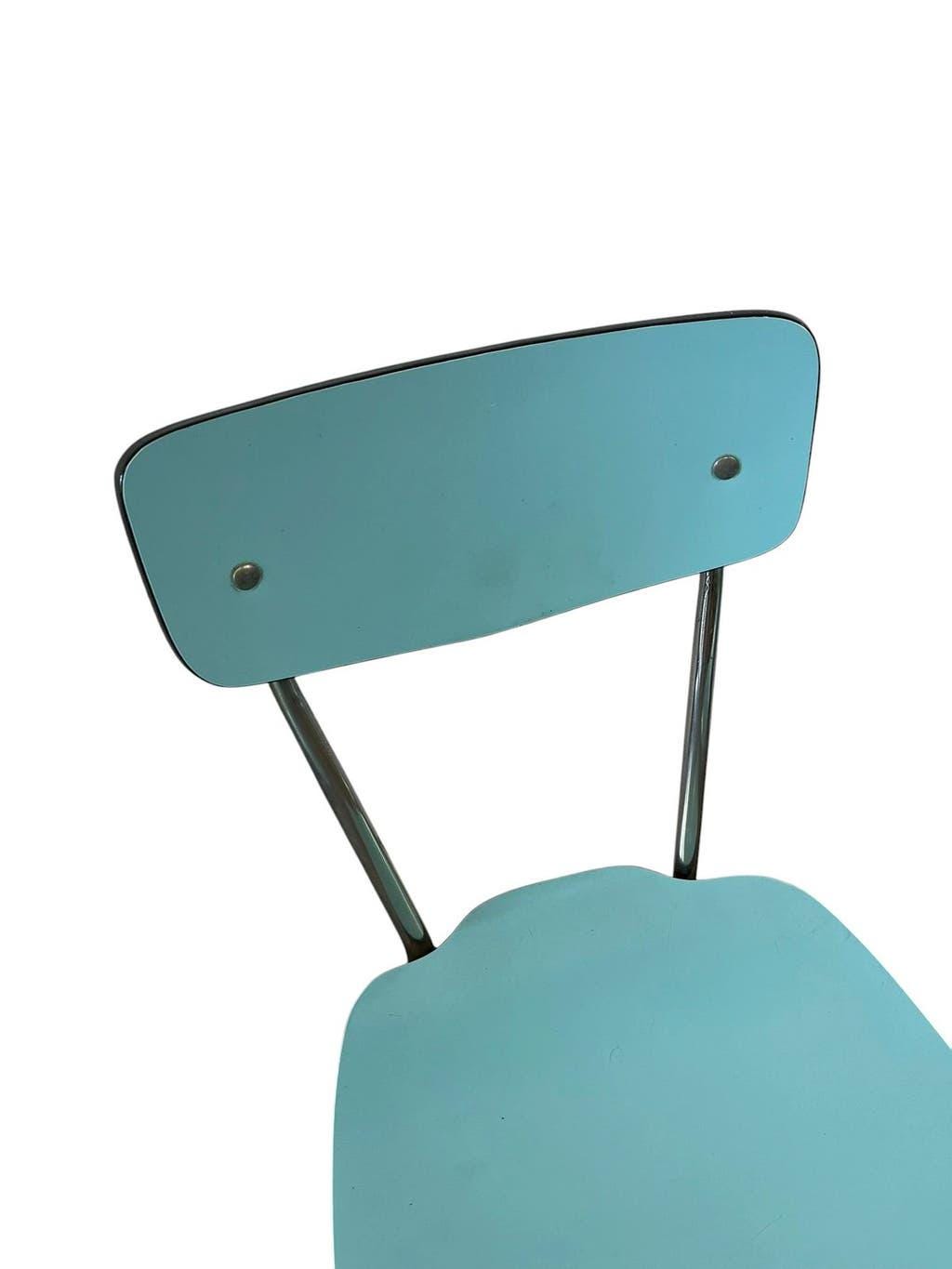 Ensemble de 4 chaises de cuisine vintage en formica bleu ciel