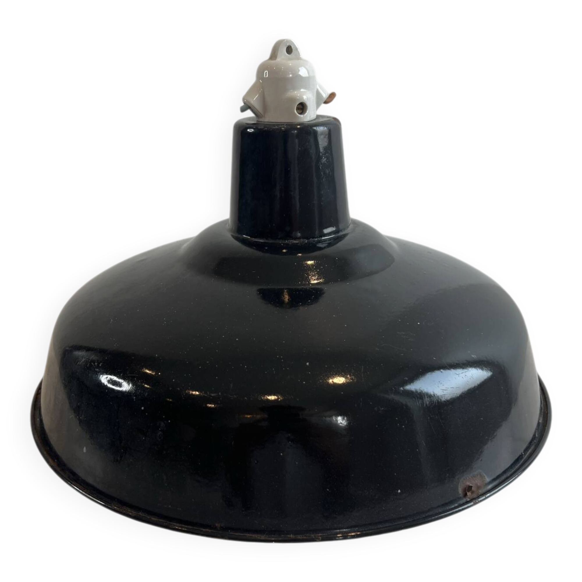 Industrial suspension in black enamelled sheet metal - workshop lampshade