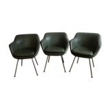 Three green skai chairs with chrome feet