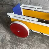 Rietveld-style De Stijl handcart in painted wood — white frame with red, blue, yellow accents