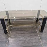 Vintage coffee table in gold metal and smoked glass, 1970s