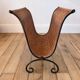Wicker, rattan and black steel magazine holder 70s