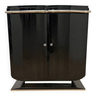 French Art Deco Bar Sideboard in Black Lacquer and Chrome, 1930