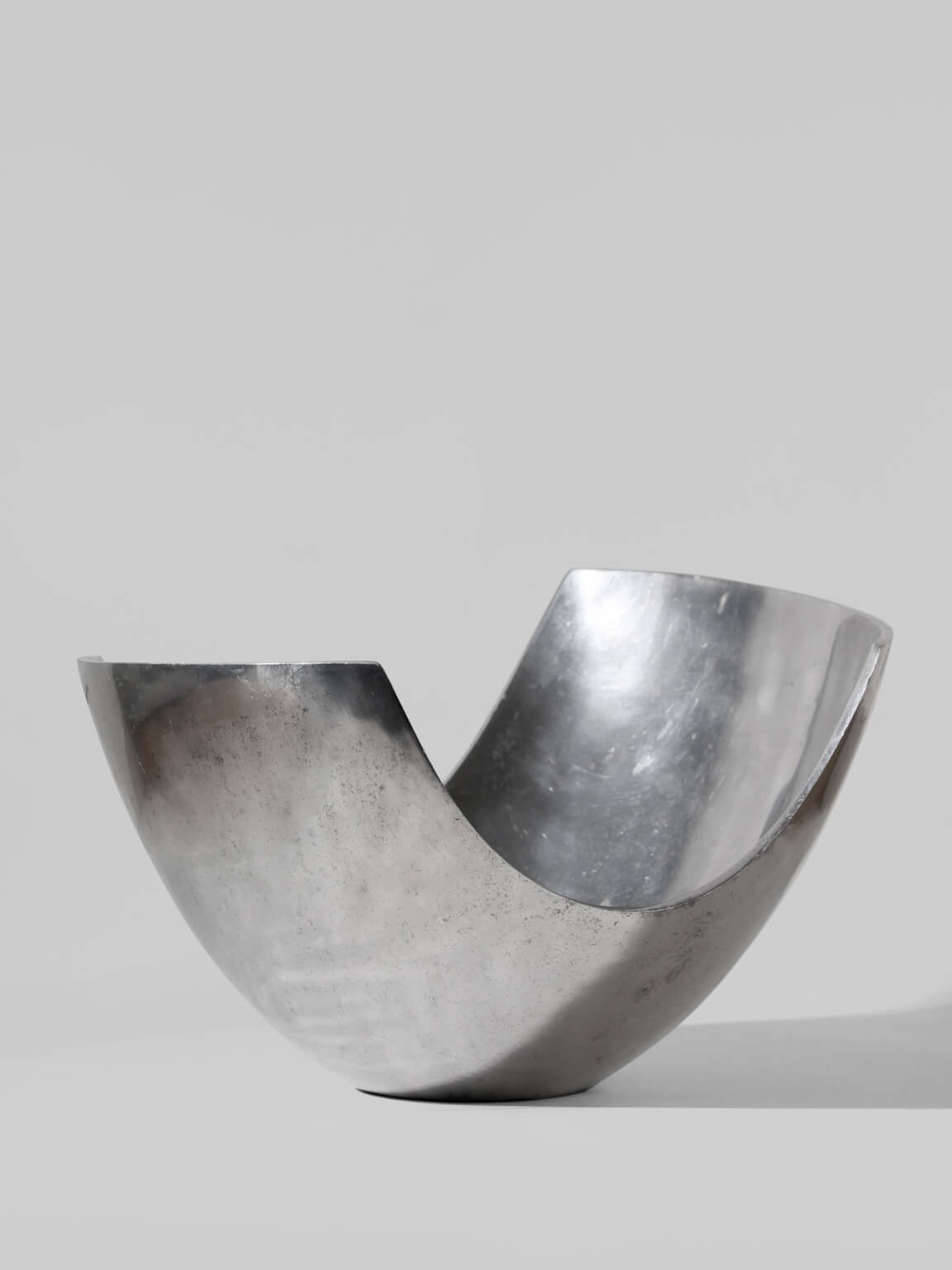 Polished Aluminum Asymmetric Contemporary Deep Bowl, Large