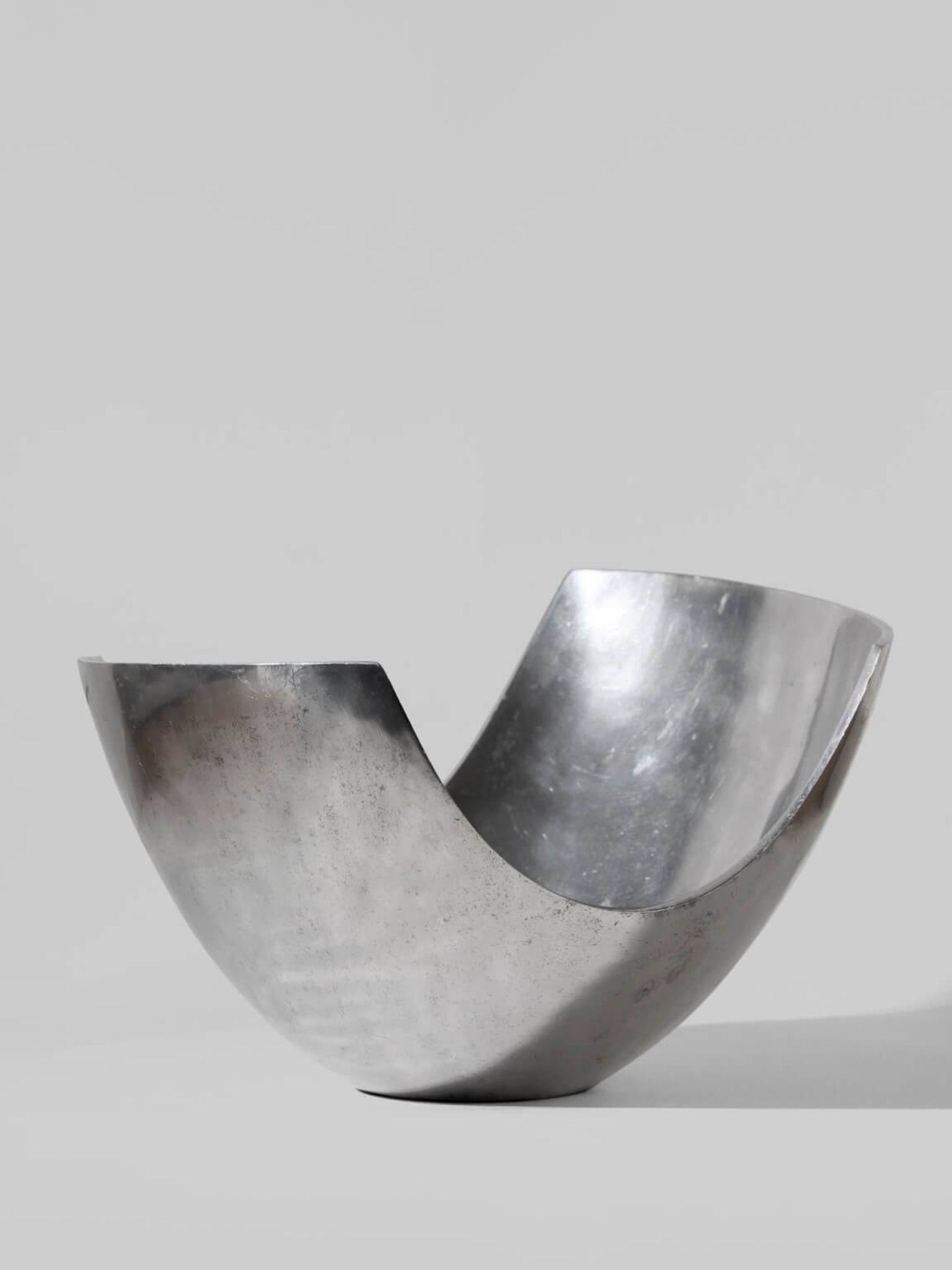 Polished Aluminum Asymmetric Contemporary Deep Bowl, Large