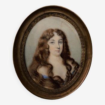 18th century miniature woman with long hair original frame