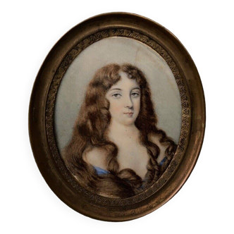 18th century miniature woman with long hair original frame