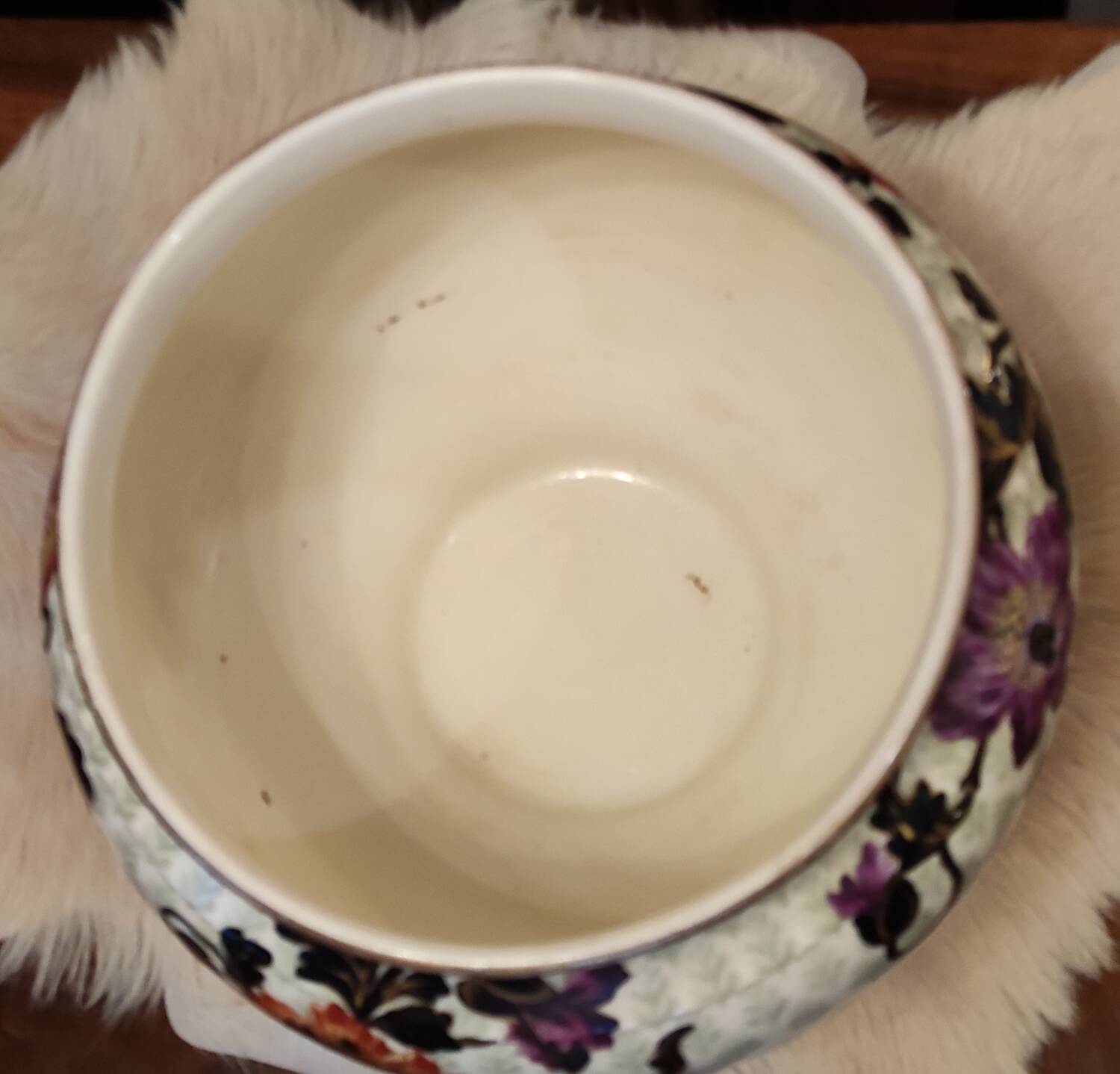 Old large Lunéville flower pot with Japanese floral decor