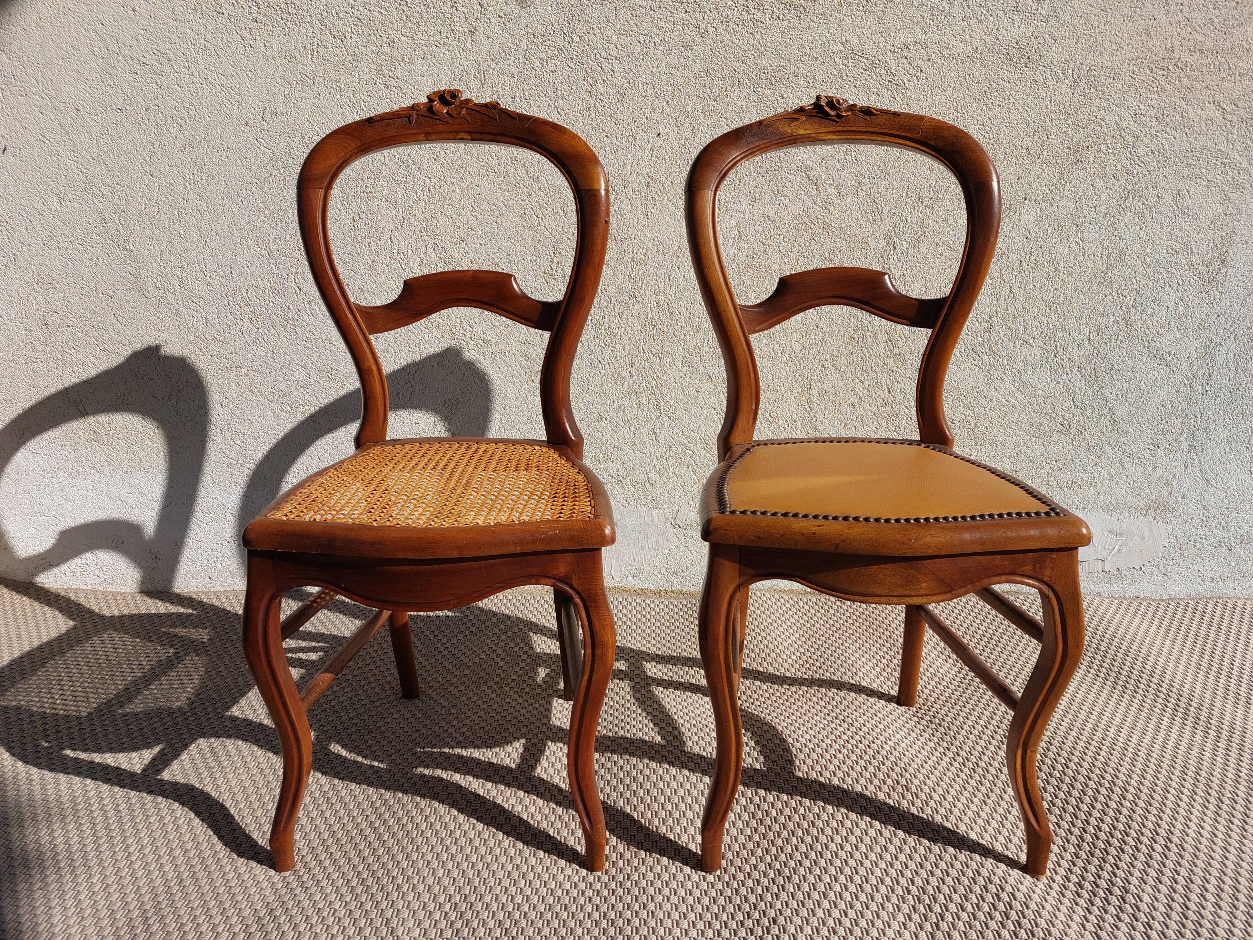 pair of Art Nouveau chairs, cane and faux leather