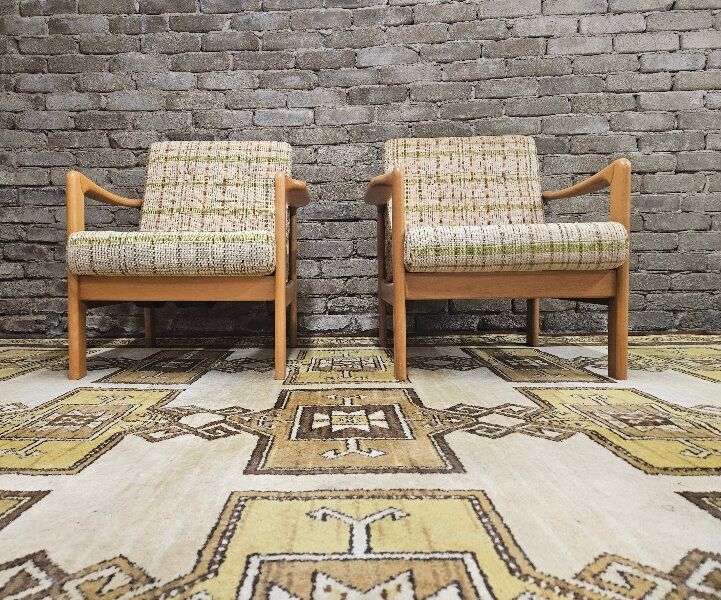 Pair of vintage scandinavian armchairs 1970 scottish fabric