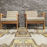 Pair of vintage scandinavian armchairs 1970 scottish fabric