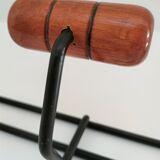 Modernist wall-mounted coat rack in metal and wood, 60s design