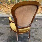 Louis Philippe armchair in oak and mustard yellow velvet from the 19th century