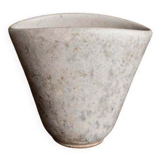 Vintage ceramic vase by Gerhard Meisel – pale off-white grey stoneware, handmade 1950s Stahnsdorf