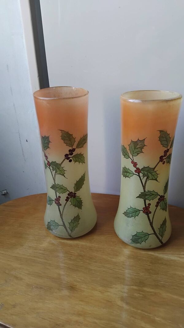 Paire de vases Legras Decor Houx Art Nouveau