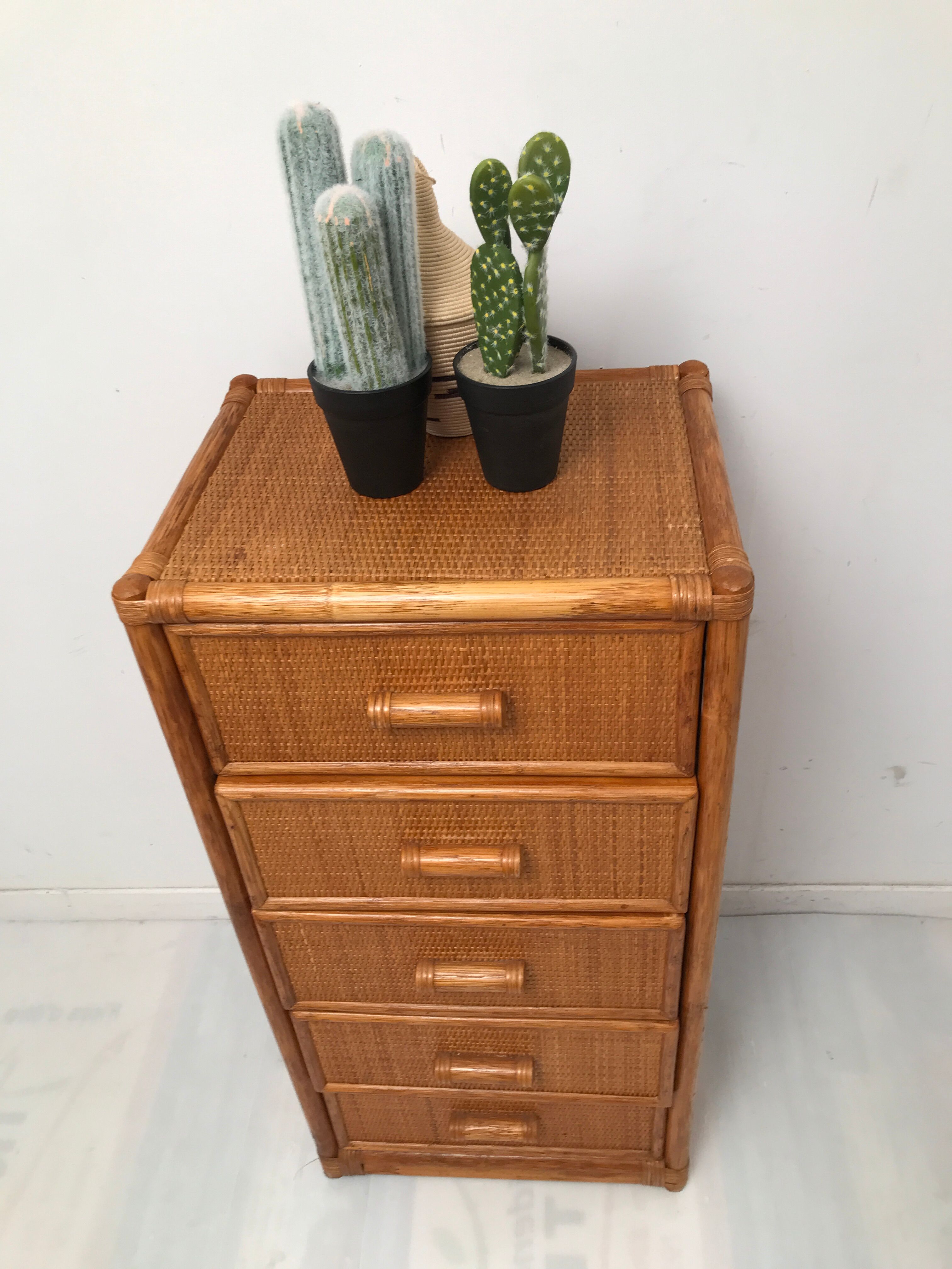 Vintage bamboo chest of drawers from the 60s and 70s