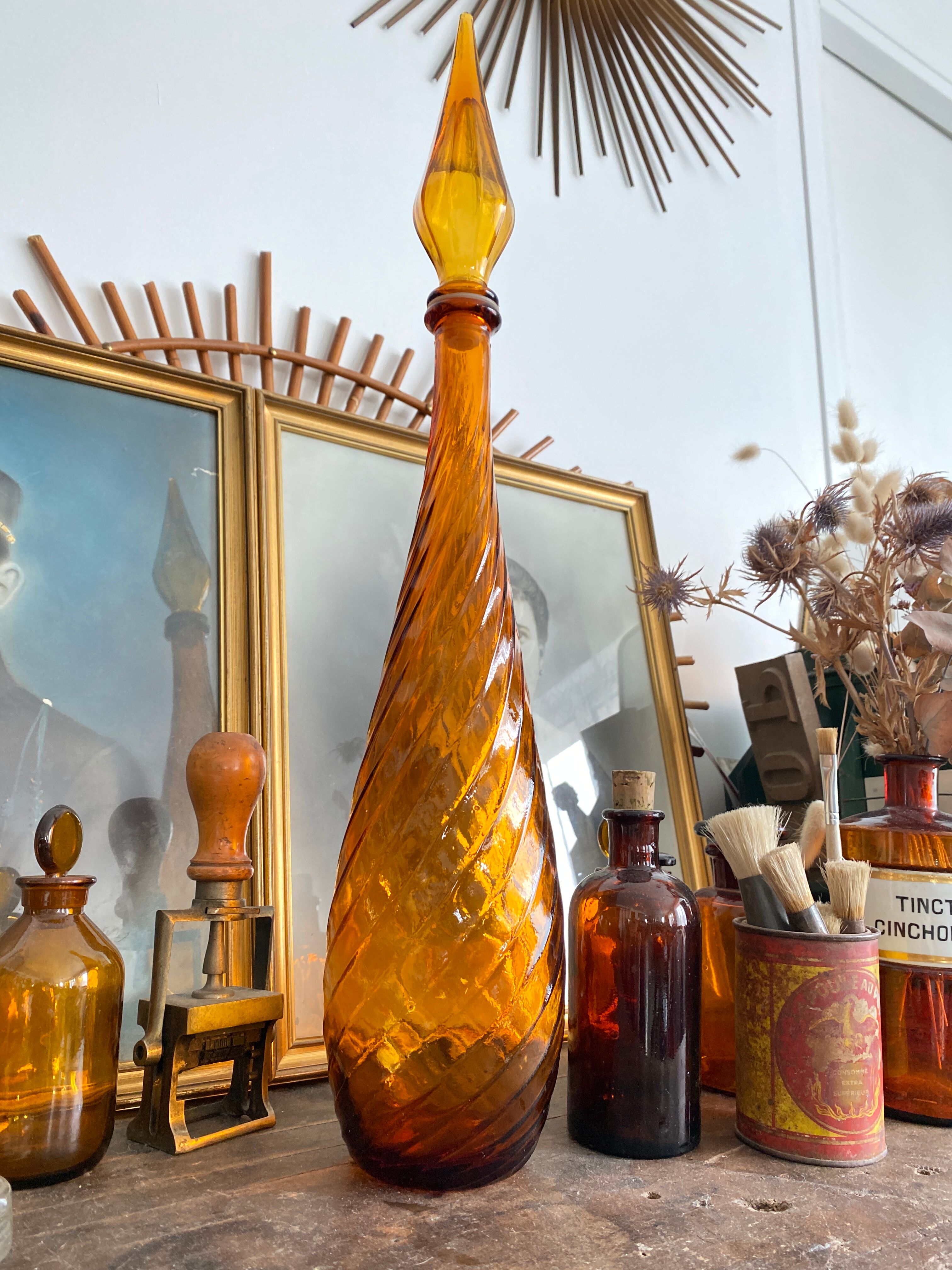 Vintage Textured Glass Carafe