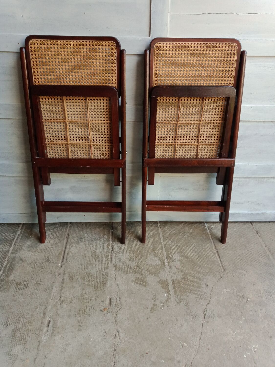Vintage folding cane and wood chairs