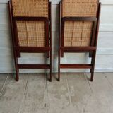 Vintage folding cane and wood chairs