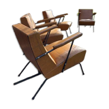 4 camel faux leather armchairs, 1950s