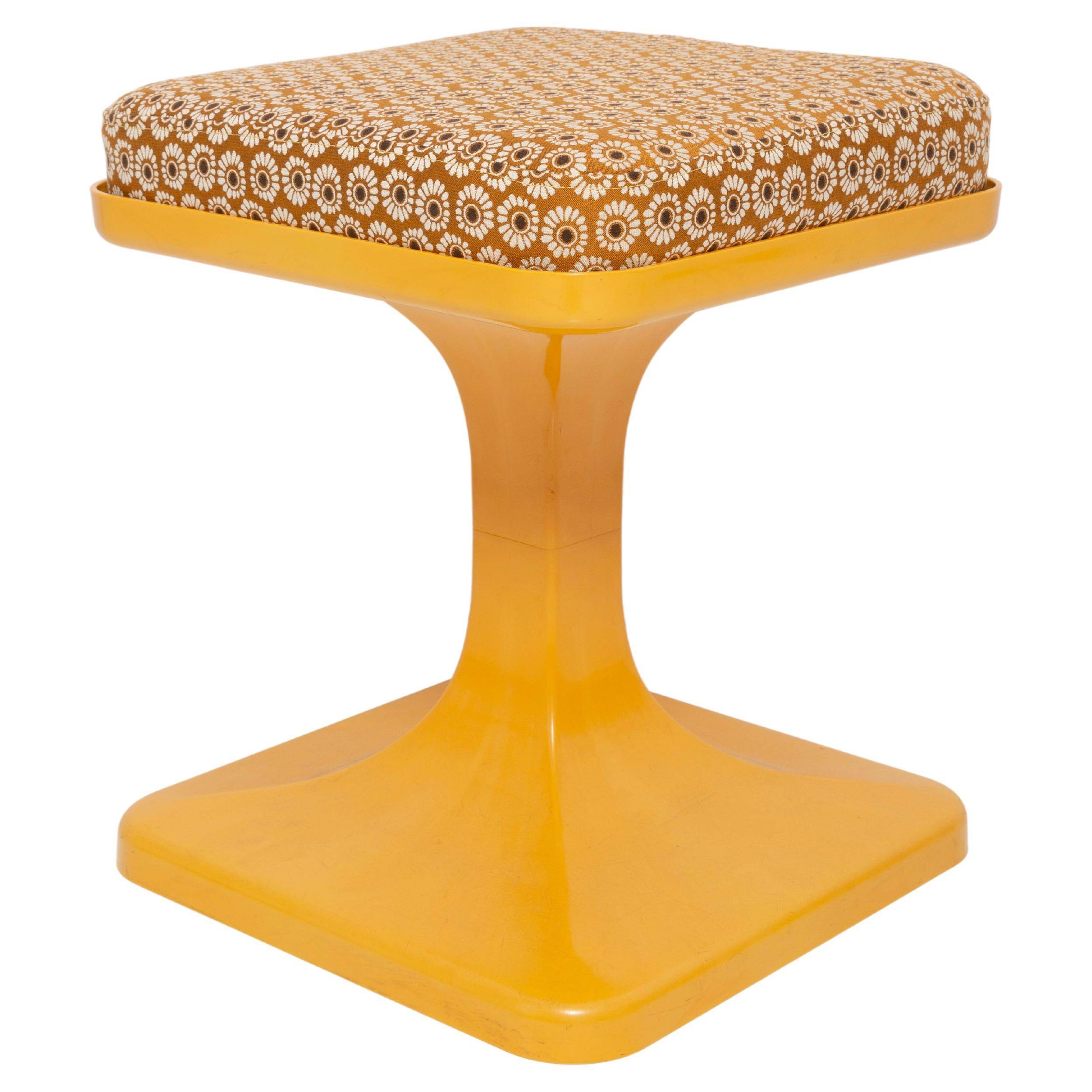 Mid-century mustard yellow floral stool, Poland, 1970s