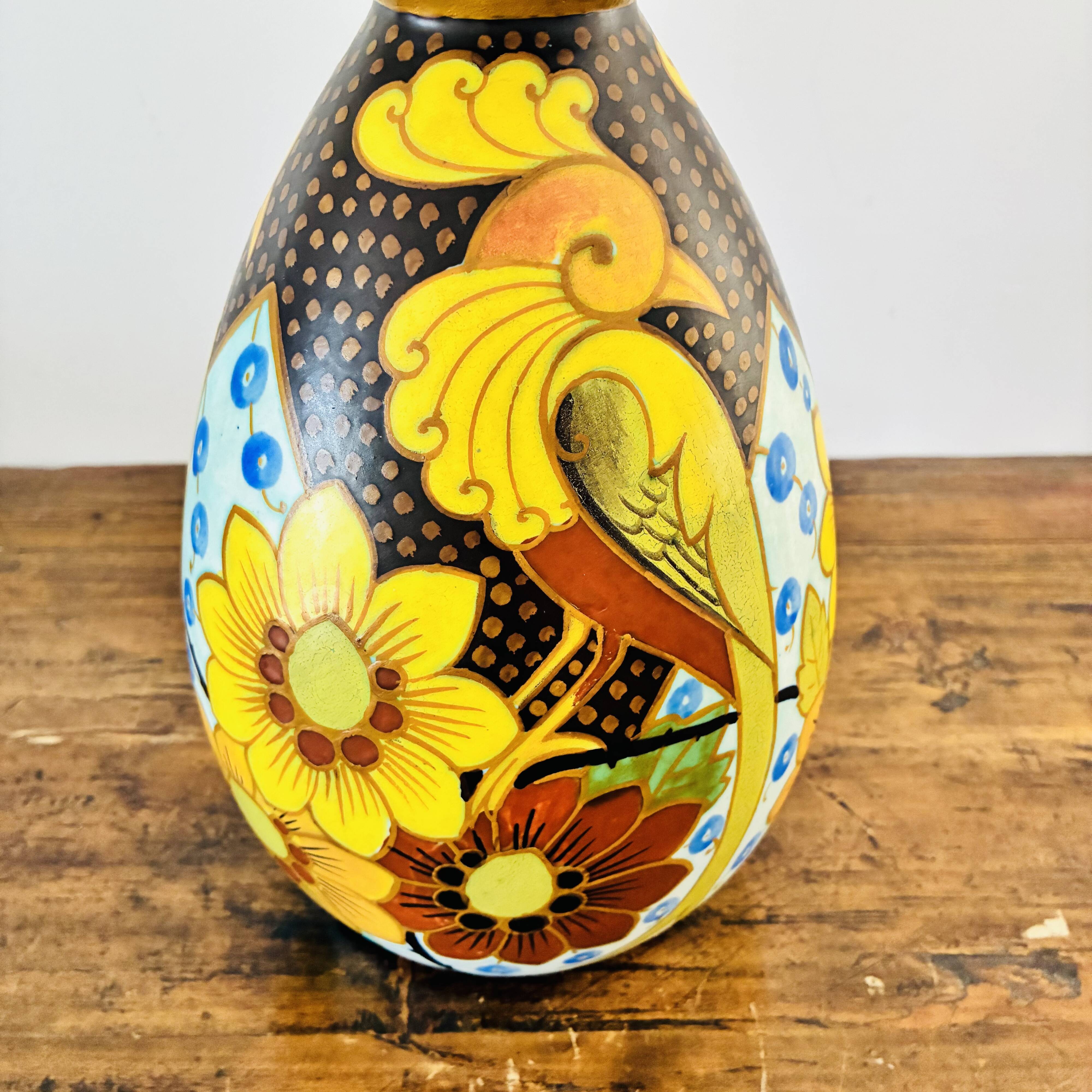 Art Deco Vase Charles Catteau Boch Frères Decor 945 Paradise Bird
