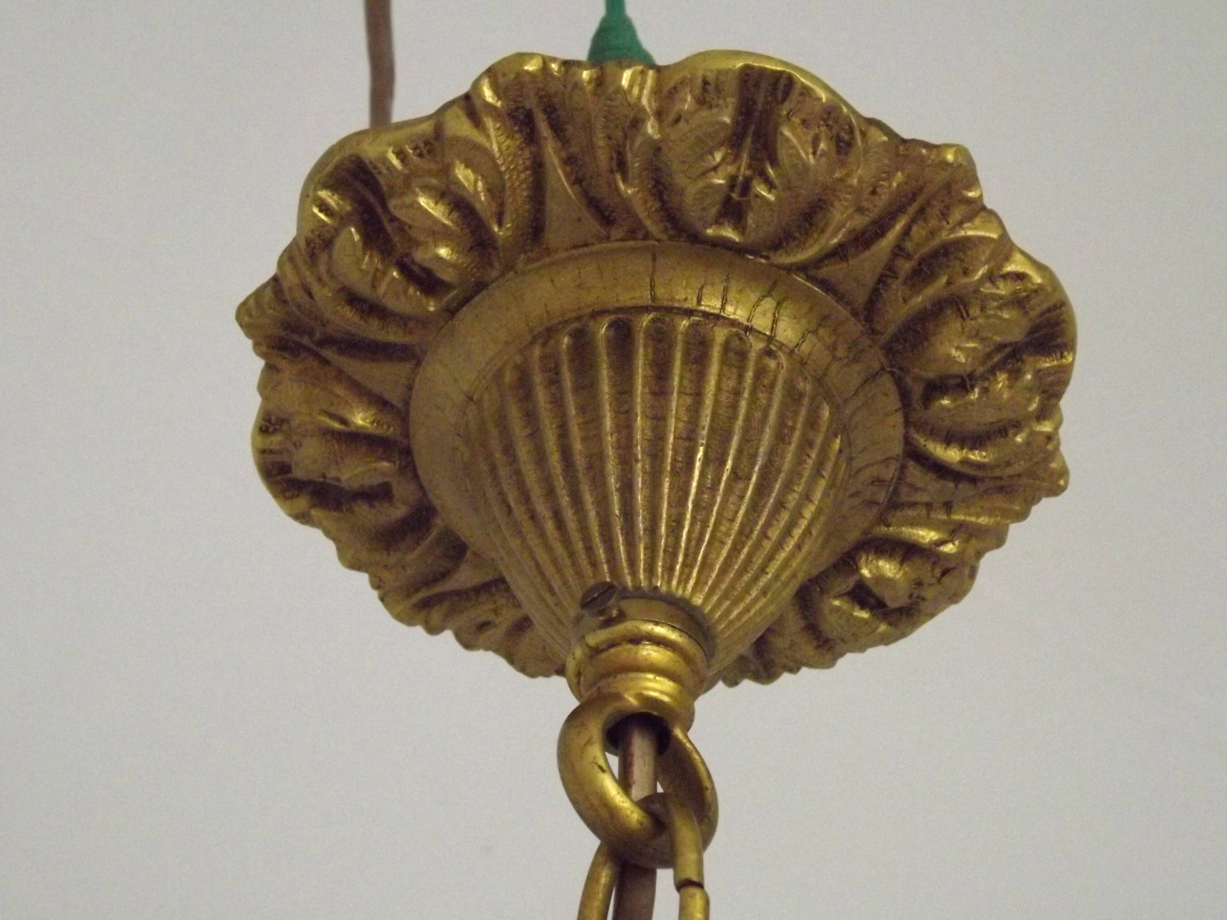 French Vintage Mid-Century Bronze 5-Light Traditional Style Chandelier