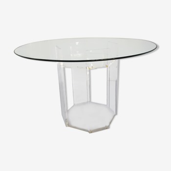 Table design Marais international verre et plexi années 1970