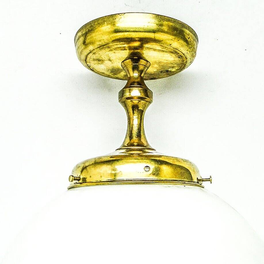 Brass and glass pendant lamp, Poland, 1950s