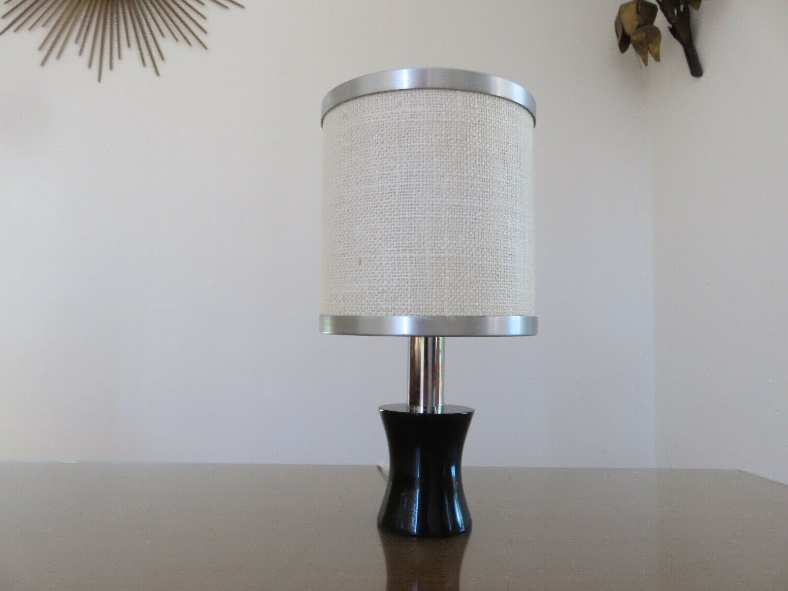 Lamp in black resin and chrome metal 70s