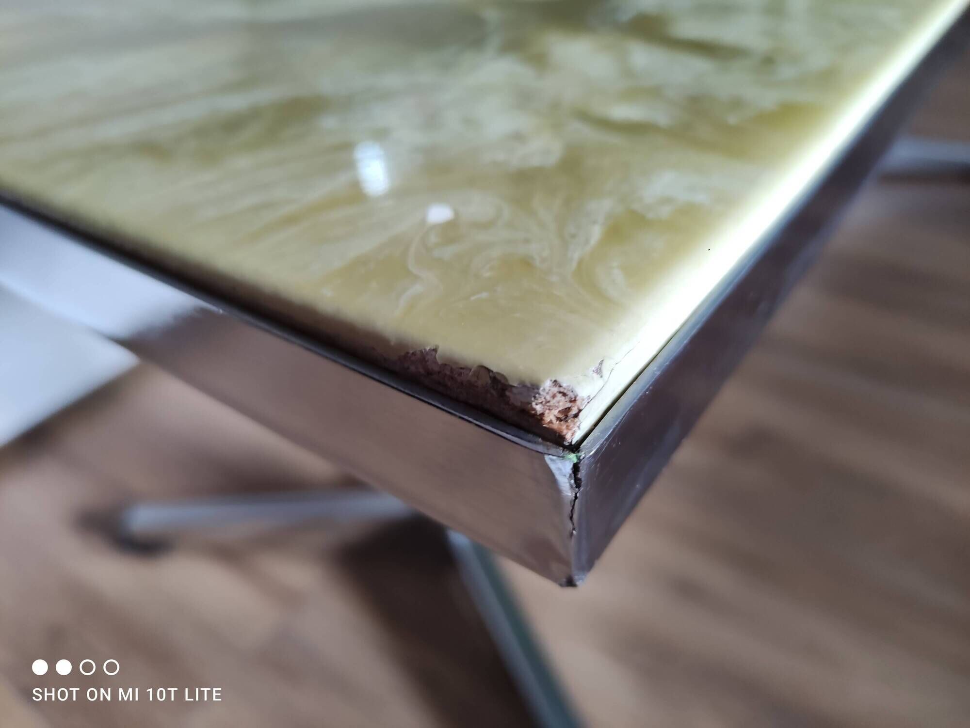Vintage coffee table 70s chrome base and top resin effect marble green water