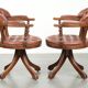 Set of 2 swivel cowhide English style chesterfield office chairs