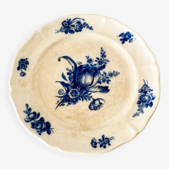 Grandes assiettes anciennes faïence terre de fer villeroy & boch mettlach 1897 décor floral bleu