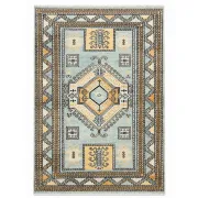 Decorative Wool Area Rug with Geometric Medallion Design. Hand-knotted Oushak Carpet