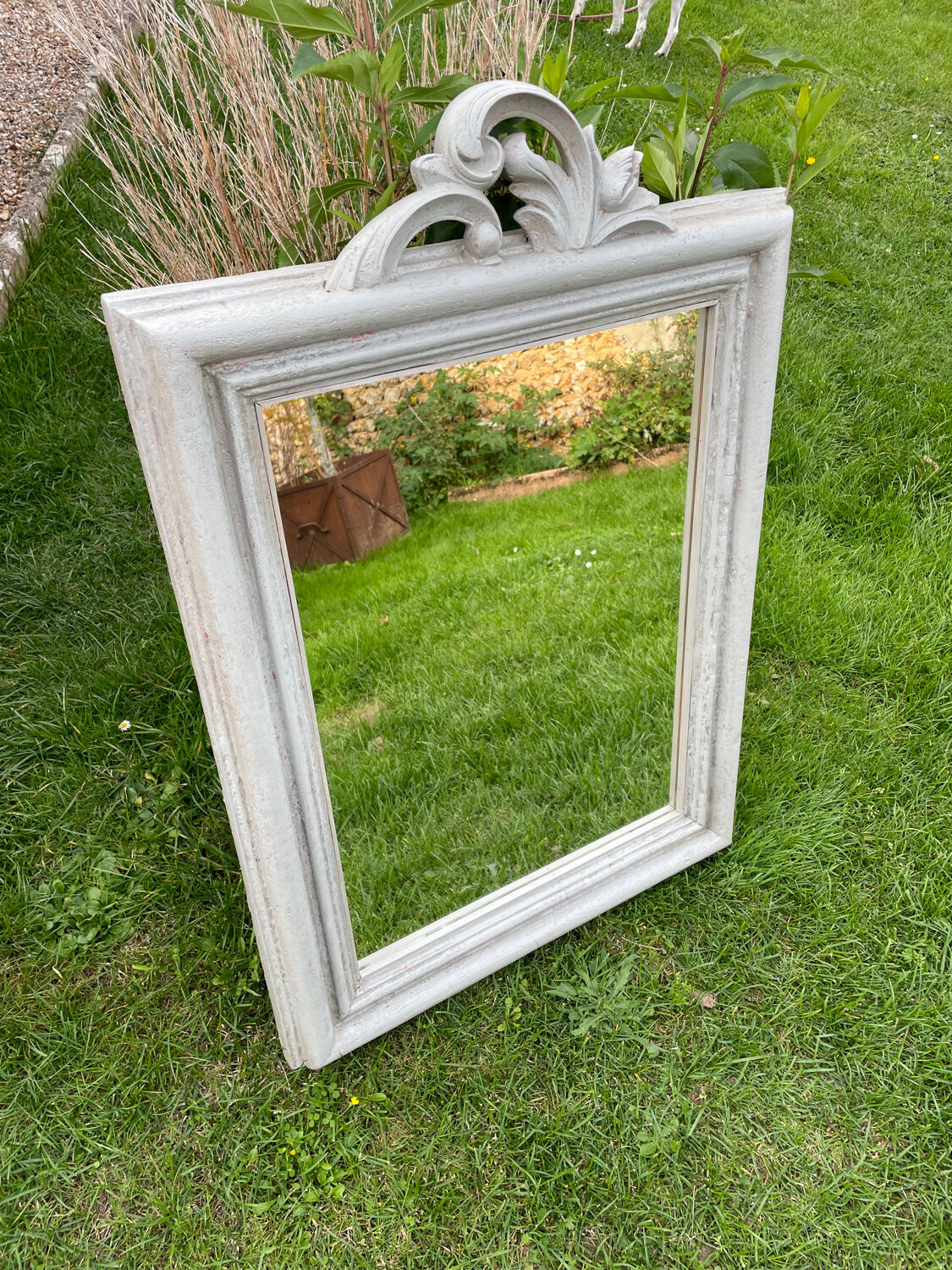 Putty gray wood mirror
