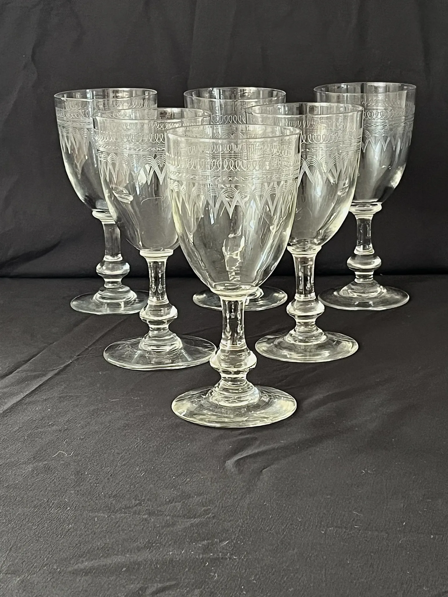 Wine glasses Antique Bohemian hand engraved crystal  – French country