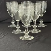Wine glasses Antique Bohemian hand engraved crystal  – French country