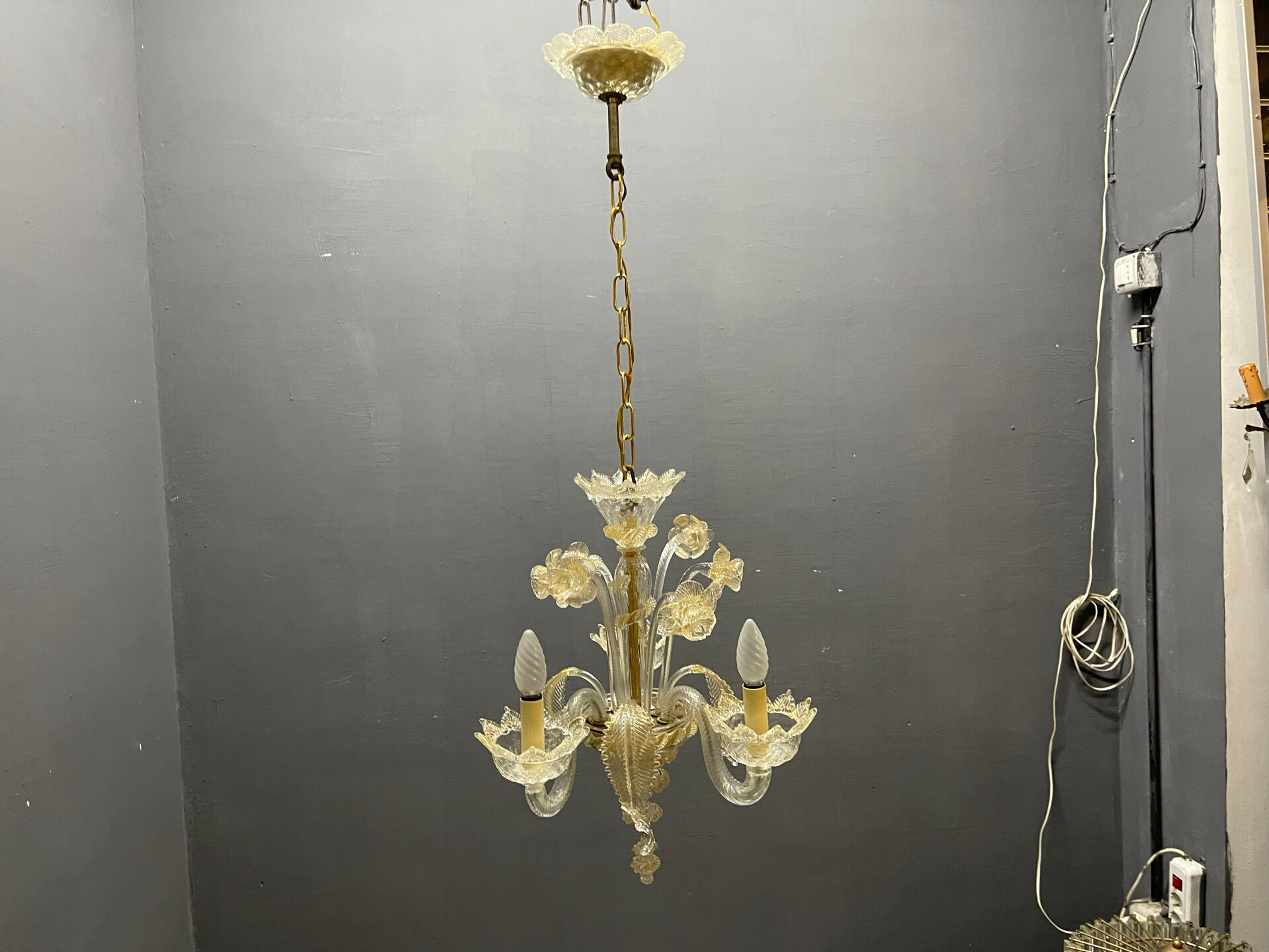 Venetian Murano Glass Chandelier 3 Lights 1960’s 