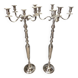 Pair of Large Candle Holders Candelabra Silver-Plated Metal