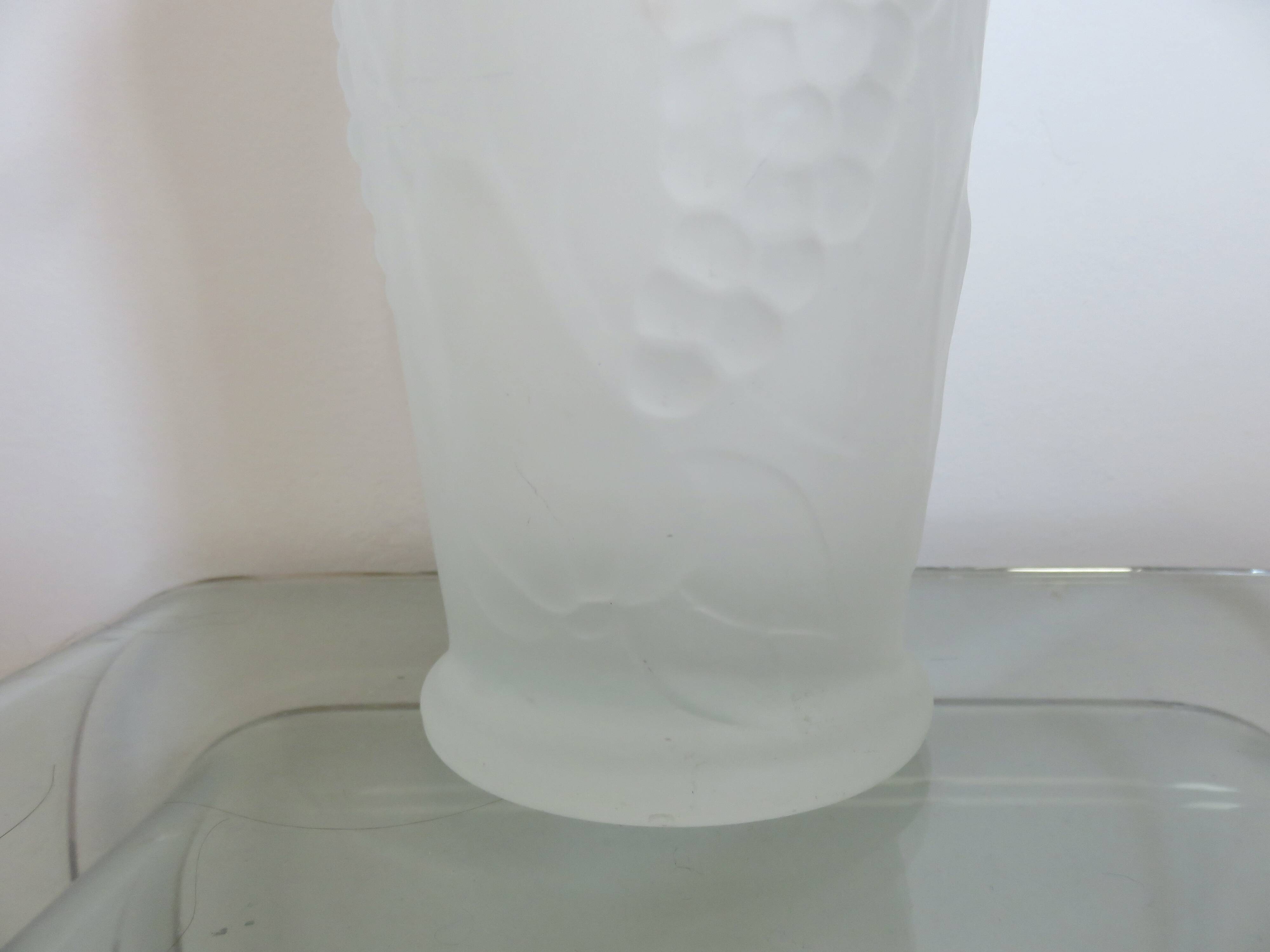 Vase en verre givré, dépoli, made in Italy, décor de pommes et de raisins